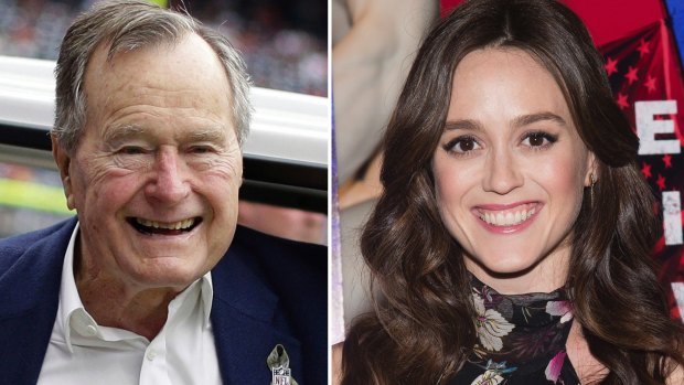 In this combination photo, former president George H.W. Bush in 2012 and actress Heather Lind.