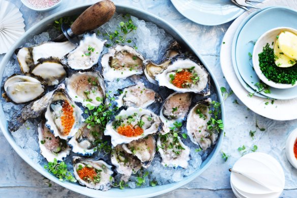 Matt Moran's Christmas starter: Oysters with chardonnay dressing.