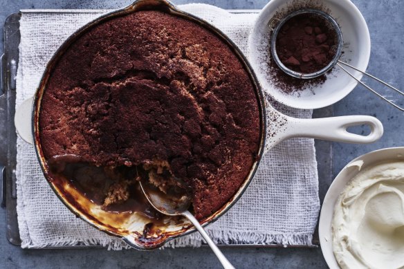 Tiramisu-inspired self-saucing pudding.