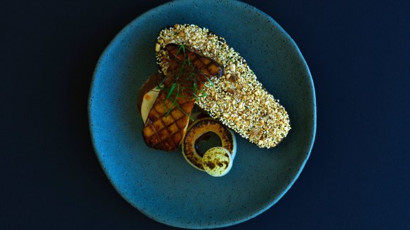 King brown mushroom and eggplant encrusted with toasted cashew nuts and grains at the newly revamped Aria.