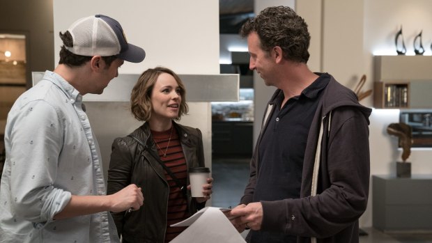 McAdams with directors John Francis Daley, left, and Jonathan Goldstein, on set.
