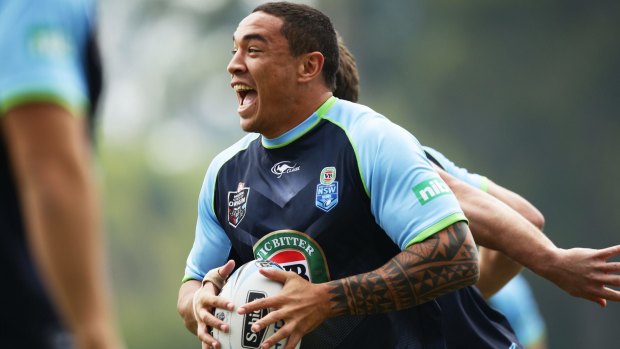 In the mix: Tyson Frizell runs with the NSW State of Origin squad in Coffs Harbour last month.