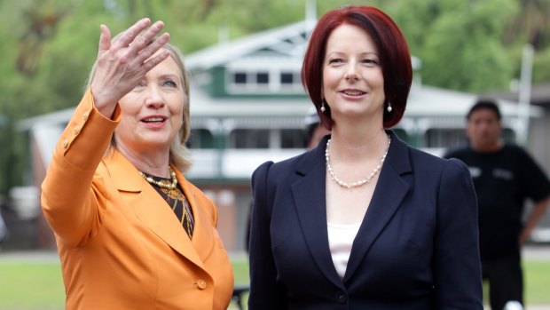 Hillary Clinton and Julia Gillard in Melbourne in 2010.