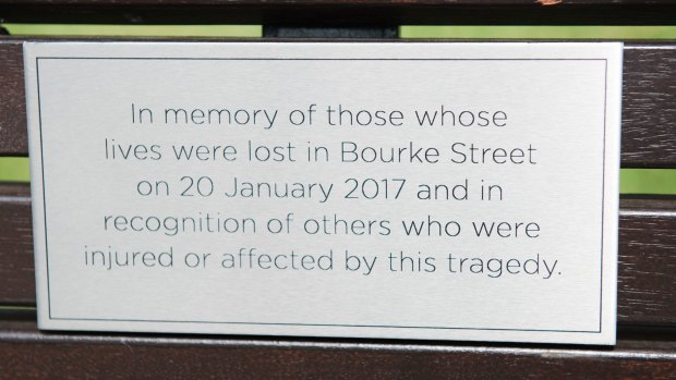 A memorial plaque on a seat at Parliament Gardens Reserve on Saturday.