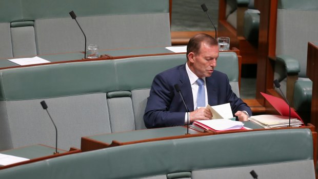 Tony Abbott in ousted isolation at the end of Question Time in October 2015.