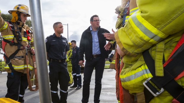 Victorian Premier Daniel Andews meets CFA firefighters last week.