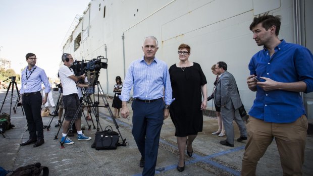 Prime Minister Malcolm Turnbull and Defence Minister Marise Payne at Garden Island in Sydney.