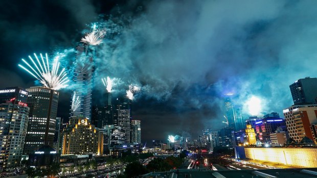 A view from Federation Square during the New Year's Eve celebrations on Saturday.