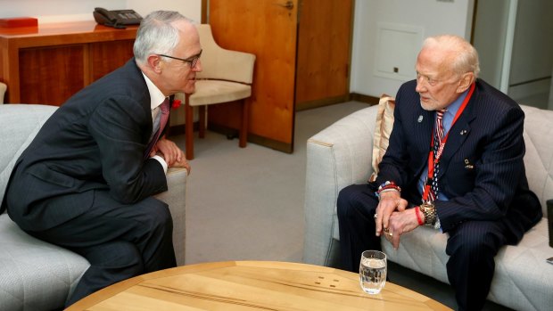 Prime Minister Malcolm Turnbull meets former astronaut Buzz Aldrin at Parliament House.