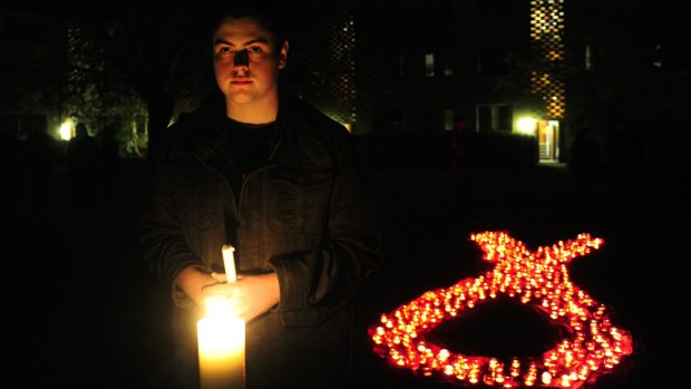 Liam Cullis of Gungahlin  during Canberra's International AIDS Candlelight Memorial.