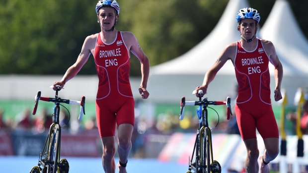 Double act: The Brownlee brothers had stretched the field by the end of the run leg.