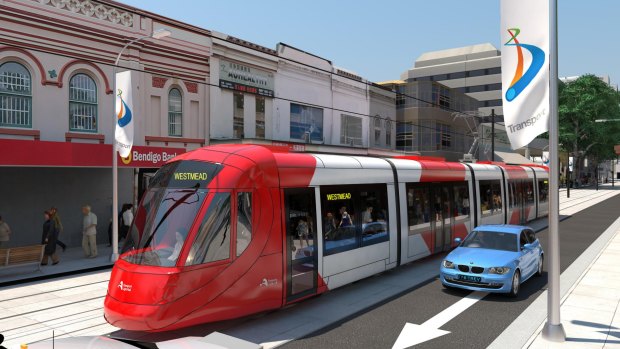 An artist's impression of how the light rail will look in the Parramatta CBD.