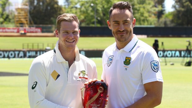 Rival skippers: Steve Smith and Faf du Plessis at the WACA on the eve of the first Test.