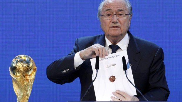 FIFA President Sepp Blatter announces Russia as the host nation for the FIFA World Cup 2018.