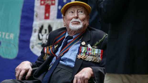 Jack Langrell , 93, who served on HMAS Australia in the Battle of the Coral Sea prior to the Anzac Day march.