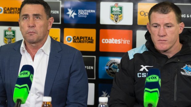 Post-match gripes: Cronulla coach Shane Flanagan and skipper Paul Gallen.