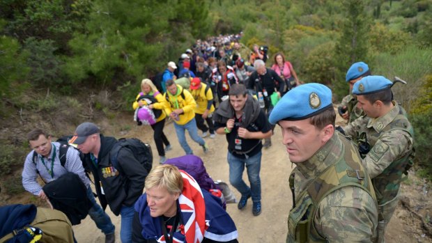 People make their way to the Lone Pine service during the 2015 Anzac Day centenary commemorations at Gallipoli.