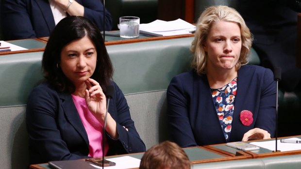 Terri Butler listens as Prime Minister Malcolm Turnbull speaks on gender equality during question time on Tuesday.