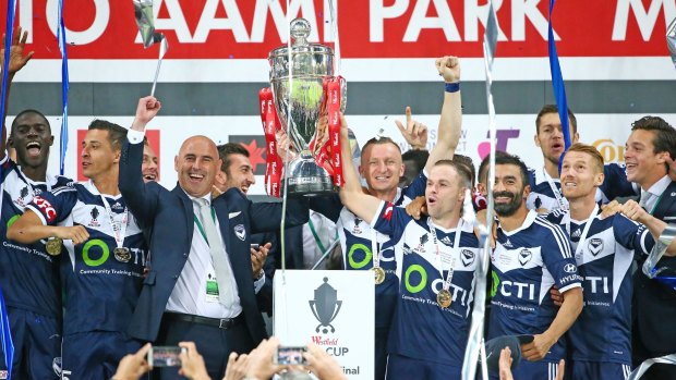 Melbourne Victory celebrate after beating Perth Glory in last year's FFA Cup final.