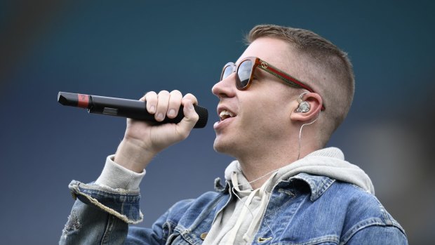 Macklemore does a sound check 
 ahead of the NRL Grand Final. 