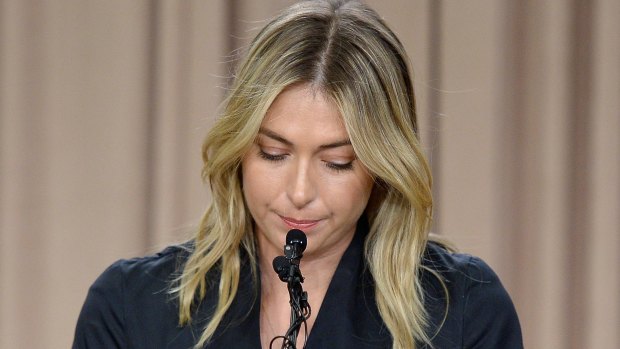 Sharapova addresses the media at a Los Angeles hotel.