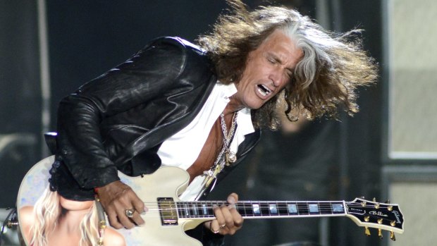 Collapsed: Joe Perry of Aerosmith has been hospitalised. Here he was seen performing on July 3, 2015 in Stateline, Nevada.