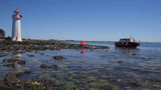 A boat allegedly used by the syndicate after it ran aground at Port Fairy