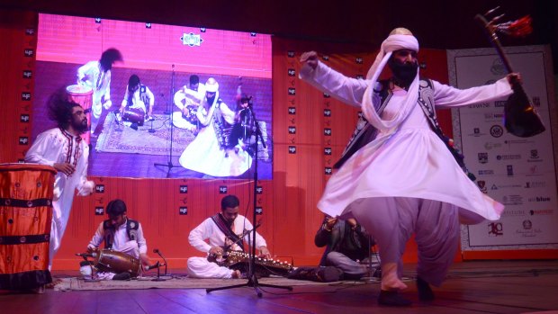 Akhtar Chanal Zehri, a Sufi from Balochistan, dancing as part of the Rafi Peer Theatre Workshop show at the Alhamra Arts Centre in Lahore.
