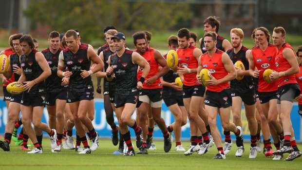 Essendon players at training this week.