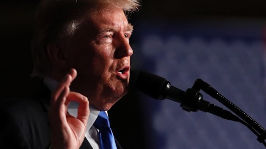 US President Donald Trump speaks at Fort Myer about Afghanistan.