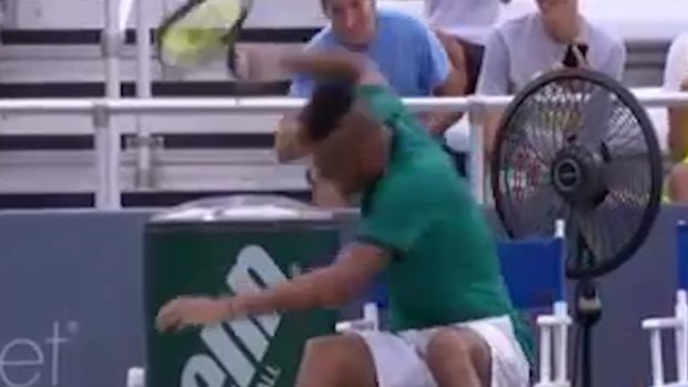 Nick Kyrgios smashed three racquets in quick succession. 