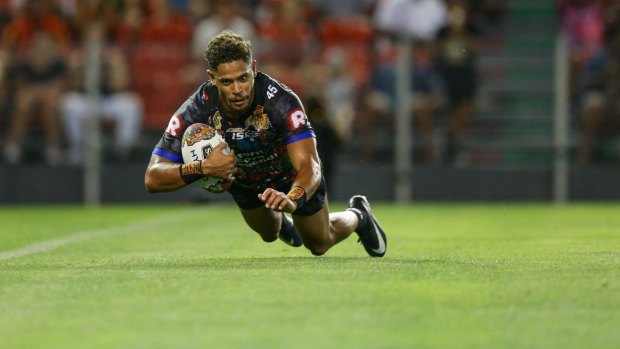 Try time: Dane Gagai was the beneficiary of a perfect kick from Johnathan Thurston. 