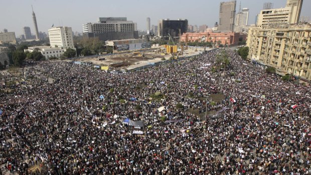 In the age of the internet, the easy part: a huge crowd gathers in Tahrir Square in Cairo to oppose Egyptian president Hosni Mubarak in 2011. 