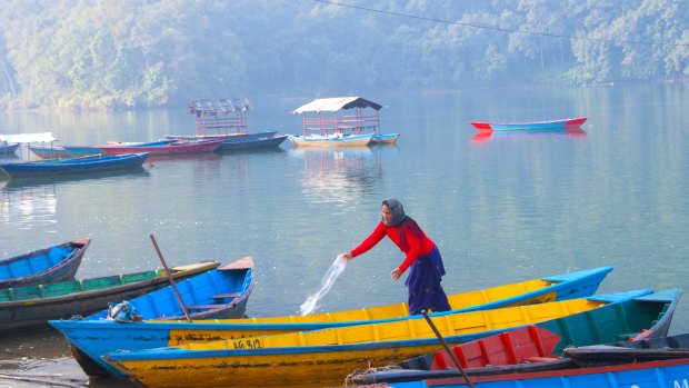 Colourful boats In Phewa Lake, Pokhara, Nepal.