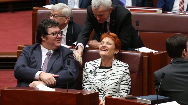 George Christensen and Pauline Hanson in Parliament.