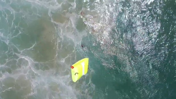 A drone has been used to save two swimmers struggling in heavy surf at Lennox Head.