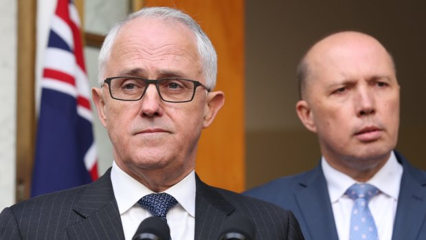 Prime Minister Malcolm Turnbull with Immigration Minister Peter Dutton, who will lead the national security mega-department.