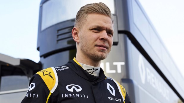 Kevin Magnussen during a testing session at the Catalunya racetrack.