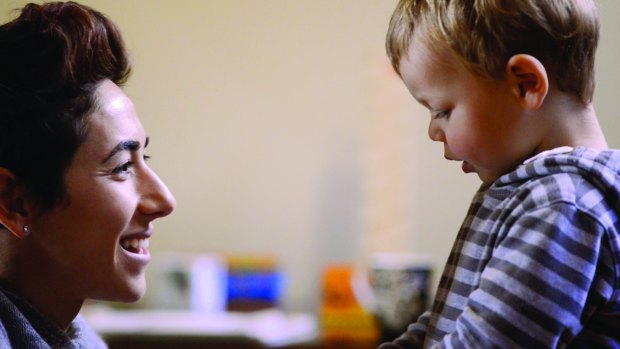 Lydia Lassila with her son Kai in a scene from <i>The Will to Fly</i>.