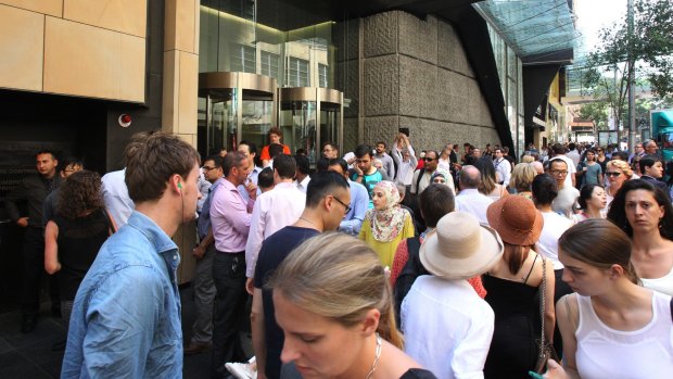 Crowds outside Westfield Sydney, which has been shut because of a blackout.