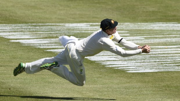 Superb: Voges' catch to dismiss Jerome Taylor was one of many tough chances taken.