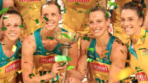 The Diamonds with the trophy after the fourth and final game of the Constellation Cup.