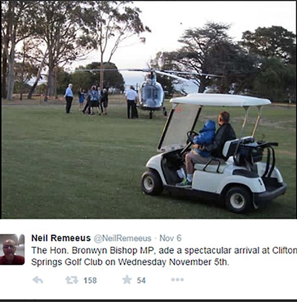 Spectacular entrance: Bronwyn Bishop arrives at Clifton Springs Gold Club in November.