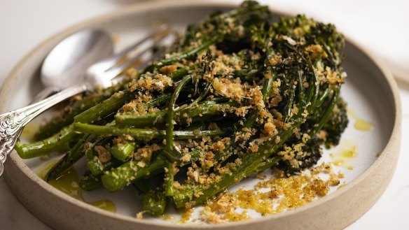 Roasted broccolini with pecorino.