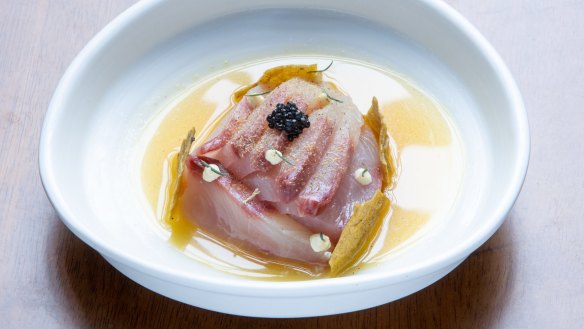 Raw kingfish with caviar and fermented kumquat.