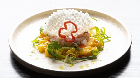 Mango chow with barramundi crudo.