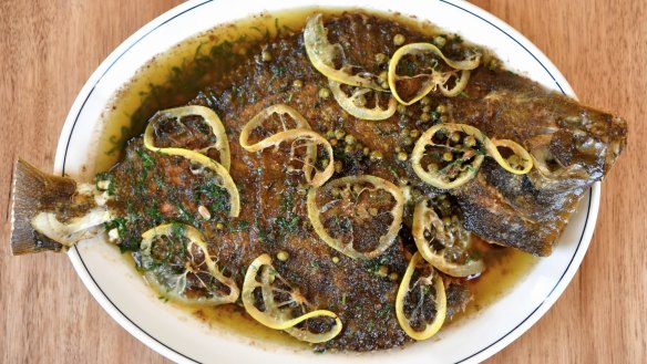 Whole flounder in caper butter at Union House.