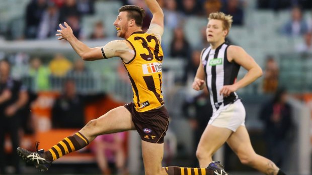 Game changer: Jack Fitzpatrick's late goal sealed a tense win against Collingwood.
