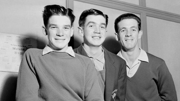 Big three: Johnny Warren with brothers Ross and Geoff in 1959.