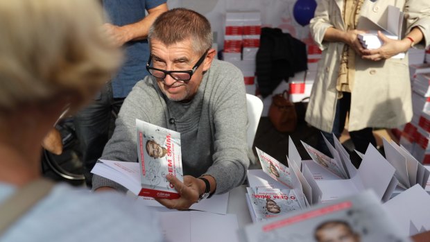 Czech billionaire and leader Andrej Babis meets with his supporters during a campaign rally in Prague, Czech Republic. 
